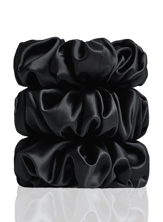 Feivea 3Pcs 22 Momme 100% Mulberry Silk Scrunchies for Women, Pure Silk Hair Ties for Women, No Damage Skinny Scrunchies, Black - Image 1