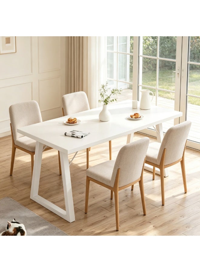 Dining Table for 4-6 People, 120x60cm Rectangular Kitchen Table with Metal A-Frame Legs, Multipurpose Home Office Computer Desk & Workstation, Large Gaming Table and Study Desk, White - Image 1
