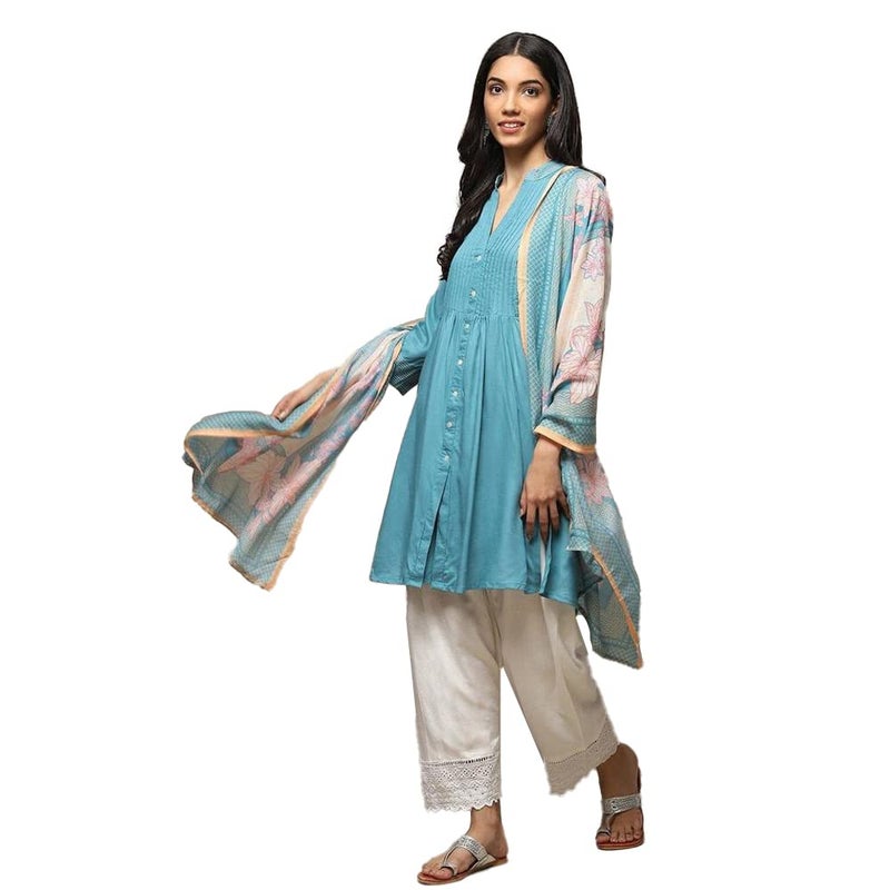 BIBA Women Rayon Solid Relaxed Salwar Kurta Dupatta(Skdlounge I8525_Turquoise_34) - Image 4