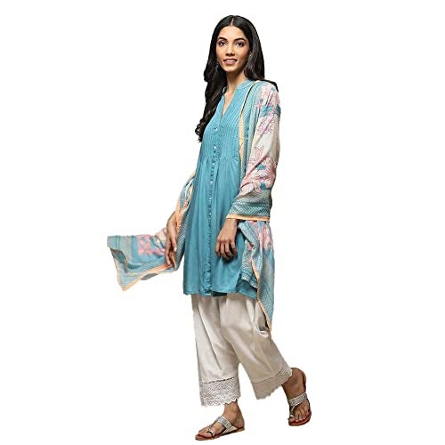 BIBA Women Rayon Solid Relaxed Salwar Kurta Dupatta(Skdlounge I8525_Turquoise_34) - Image 3