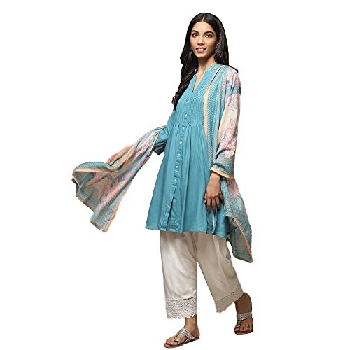 BIBA Women Rayon Solid Relaxed Salwar Kurta Dupatta(Skdlounge I8525_Turquoise_34) - Image 1