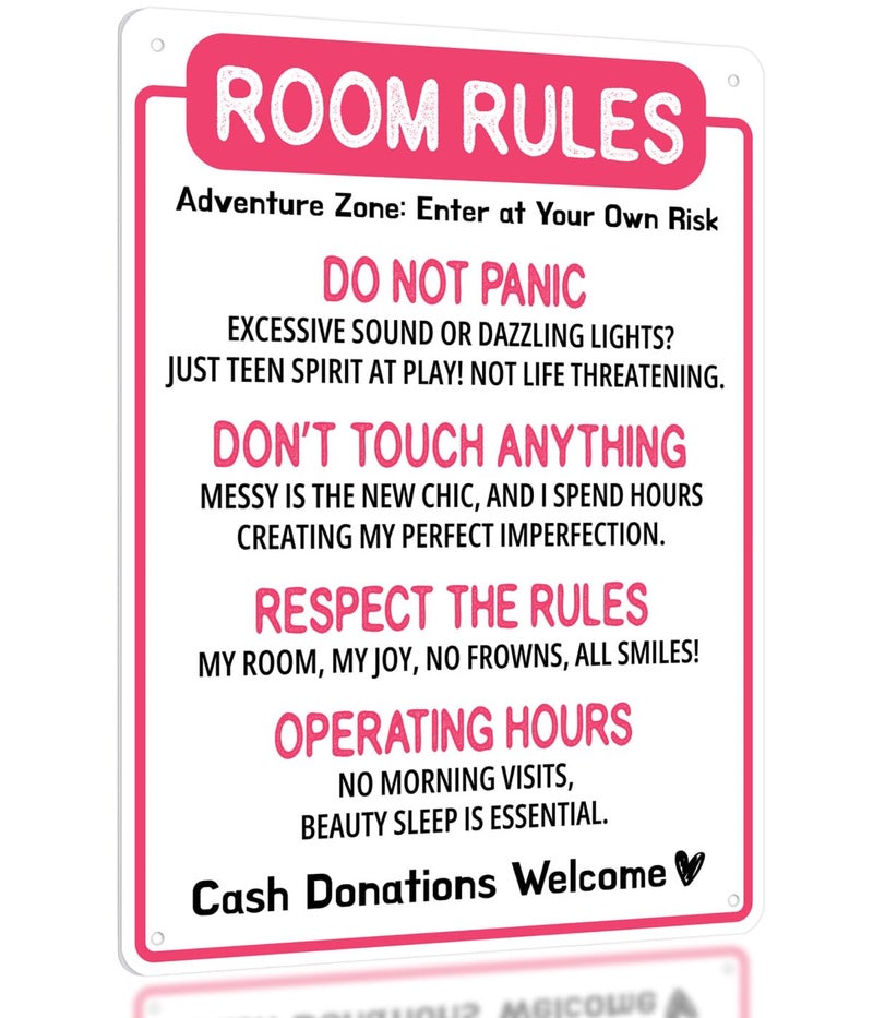 Funny Room Rules Sign Cute Room Rules Sign for Teen Girls Pink Preppy Room Decorations Cute Teenage Door Sign Fun Gifts for Birthday Holidays Room Rules
