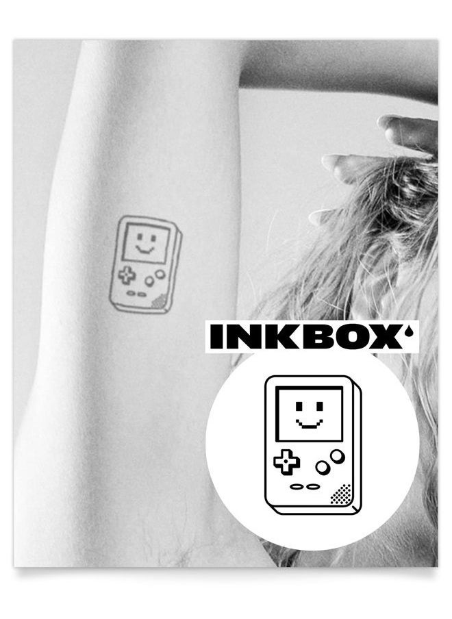 inkbox Inkbox Temporary Tattoos, Semi-Permanent Tattoo, One Premium Easy Long Lasting, Water-Resistant Temp Tattoo with For Now Ink - Lasts 1-2 Weeks, Happy Gameboy, 3 x 3 in  - Image 1