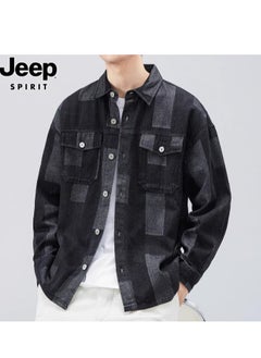 Jeep Men's Contrasting Denim Long Sleeved Casual Lapel Workwear Shirt Jacket  - Image 1