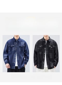 Jeep Men's Contrasting Denim Long Sleeved Casual Lapel Workwear Shirt Jacket  - Image 3