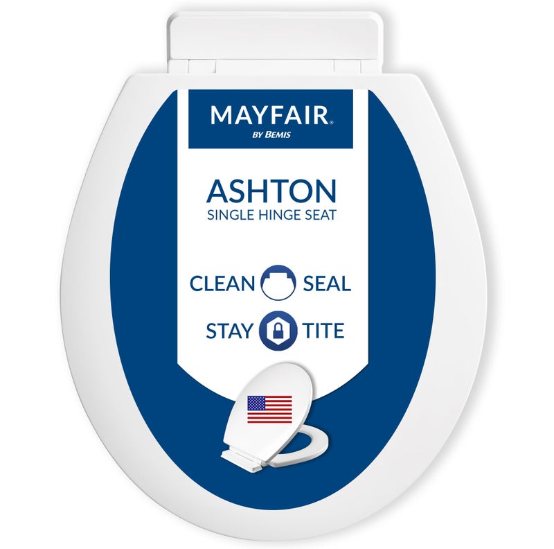 Mayfair Ashton Easy to Clean Single Hinge Toilet Seat, Modern Slow Close Wood Toilet Seat, Made in USA, Round, White - Image 1