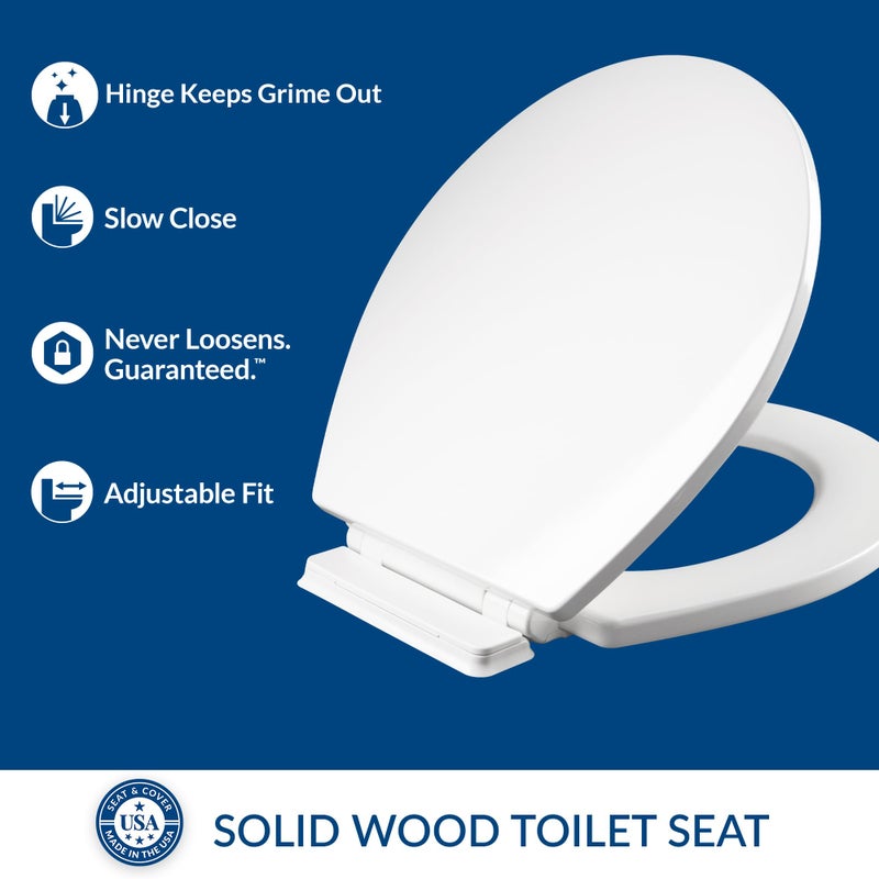 Mayfair Ashton Easy to Clean Single Hinge Toilet Seat, Modern Slow Close Wood Toilet Seat, Made in USA, Round, White - Image 3