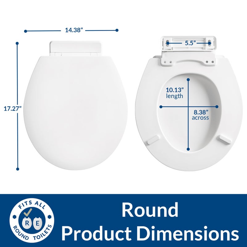 Mayfair Ashton Easy to Clean Single Hinge Toilet Seat, Modern Slow Close Wood Toilet Seat, Made in USA, Round, White - Image 4
