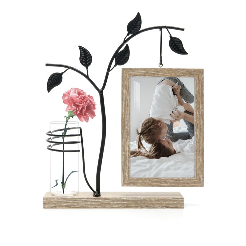 Sapowerntus 4x6 Picture Frames Rustic Family Desk Photo Frame Flowers Plants Floating DoubleSided Glass Vase Office Tabletop Standing Decor Mother Wedding Cute Dog Unique Gift