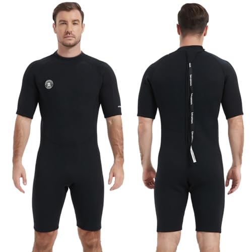 Lemorecn Wetsuits Mens Premium Neoprene Diving Suit 3mm Shorty Jumpsuit(3035AblacK-S) - Image 1