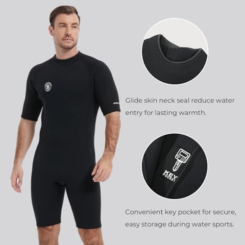 Lemorecn Wetsuits Mens Premium Neoprene Diving Suit 3mm Shorty Jumpsuit(3035AblacK-S) - Image 3