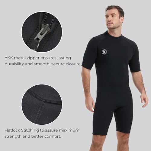 Lemorecn Wetsuits Mens Premium Neoprene Diving Suit 3mm Shorty Jumpsuit(3035AblacK-S) - Image 4