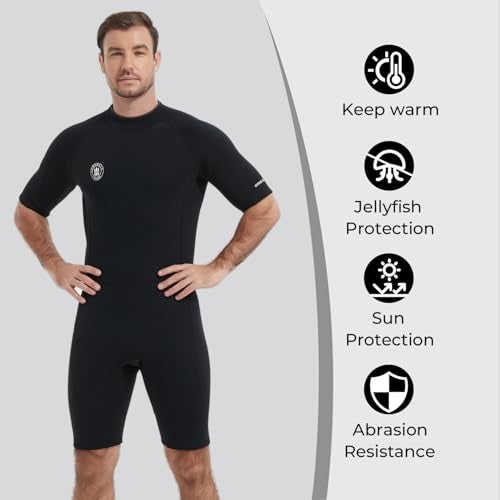 Lemorecn Wetsuits Mens Premium Neoprene Diving Suit 3mm Shorty Jumpsuit(3035AblacK-S) - Image 5