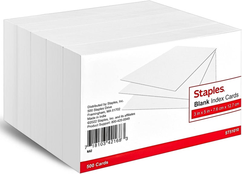 Staples 233593 3Inch X 5Inch Blank White Index Cards 500Pack 51010 - Image 1