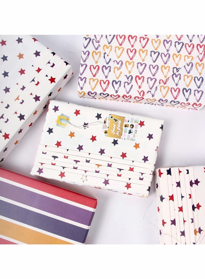 Excefore Wrapping Paper,Eco Kraft Birthday Wrap Paper,Love Heart Striped Stars Wrap Paper,Recycled Premium Gift Wrapping Paper for Birthday,Holiday,Party,12PCS - Image 2