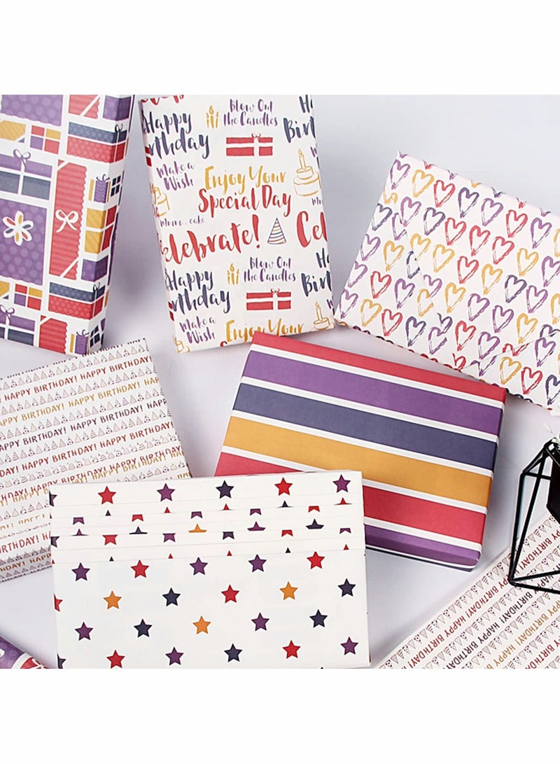 Excefore Wrapping Paper,Eco Kraft Birthday Wrap Paper,Love Heart Striped Stars Wrap Paper,Recycled Premium Gift Wrapping Paper for Birthday,Holiday,Party,12PCS - Image 3