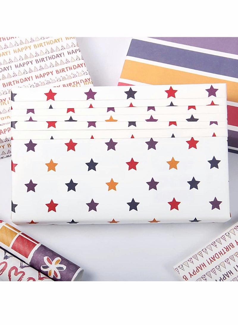 Excefore Wrapping Paper,Eco Kraft Birthday Wrap Paper,Love Heart Striped Stars Wrap Paper,Recycled Premium Gift Wrapping Paper for Birthday,Holiday,Party,12PCS - Image 4