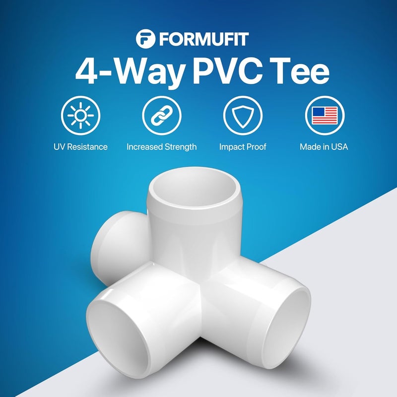 FORMUFIT 1-1/4” 4-Way Tee Furniture Grade PVC Fitting in White, Made in USA, UV-Resistant, Impact-Proof, 1.660” Actual Socket Diameter (Pack of 4) - F1144WT-WH-4 - Image 2