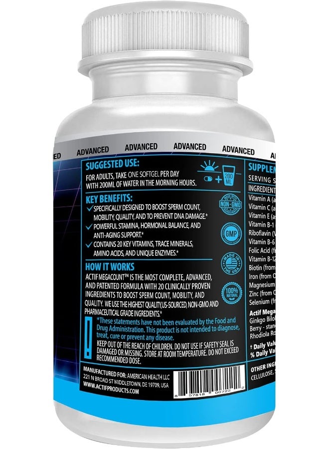 ACTIF Megacount For Men - Maximum Fertility Support And Sperm Count Booster, Clinically Proven To Improve Sperm Count And Motility - Non-Gmo, Made In Usa, 90 Count - Image 3