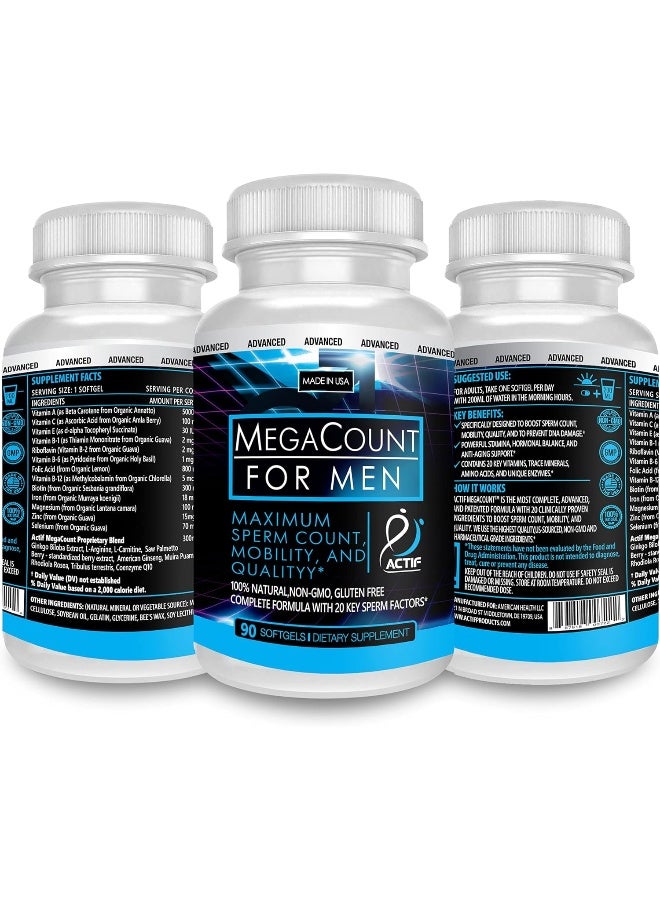 ACTIF Megacount For Men - Maximum Fertility Support And Sperm Count Booster, Clinically Proven To Improve Sperm Count And Motility - Non-Gmo, Made In Usa, 90 Count - Image 2