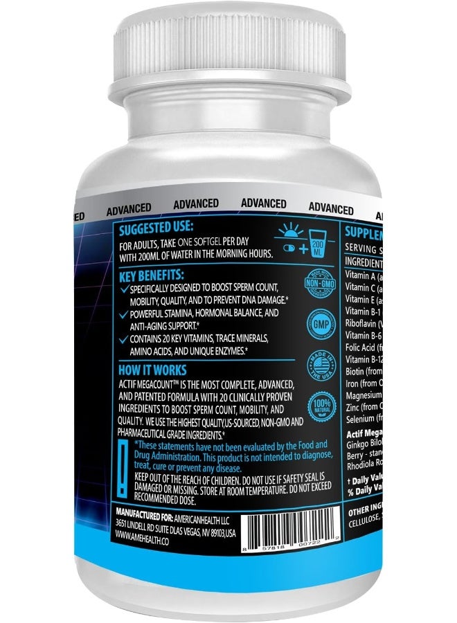 ACTIF Megacount For Men - Maximum Fertility Support And Sperm Count Booster, Clinically Proven To Improve Sperm Count And Motility - Non-Gmo, Made In Usa, 90 Count - Image 4