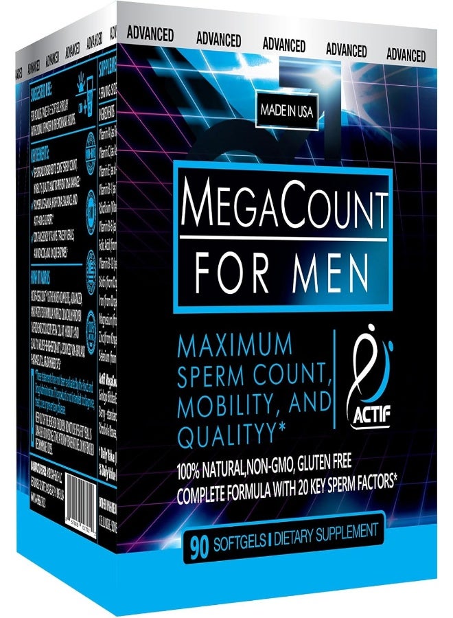 ACTIF Megacount For Men - Maximum Fertility Support And Sperm Count Booster, Clinically Proven To Improve Sperm Count And Motility - Non-Gmo, Made In Usa, 90 Count - Image 1