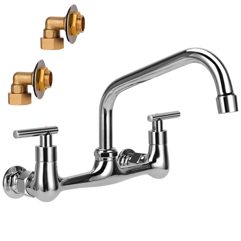 TNROTED 8 "" مركز جدار جبل صنبور صنبور المطبخ التجاري صنبور مع 8 "" دوارة الصبفة 2 مقبض جدار جبل فائدة الصنبور للمطعم والغسيل مغسلة ومغسلة مقصورة - Image 1