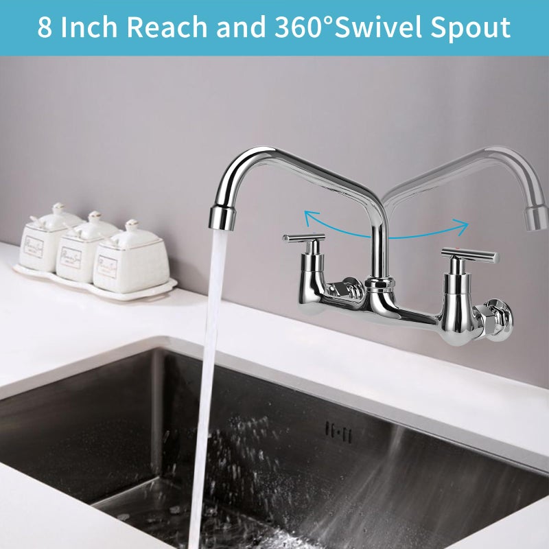 TNROTED 8 "" مركز جدار جبل صنبور صنبور المطبخ التجاري صنبور مع 8 "" دوارة الصبفة 2 مقبض جدار جبل فائدة الصنبور للمطعم والغسيل مغسلة ومغسلة مقصورة - Image 5
