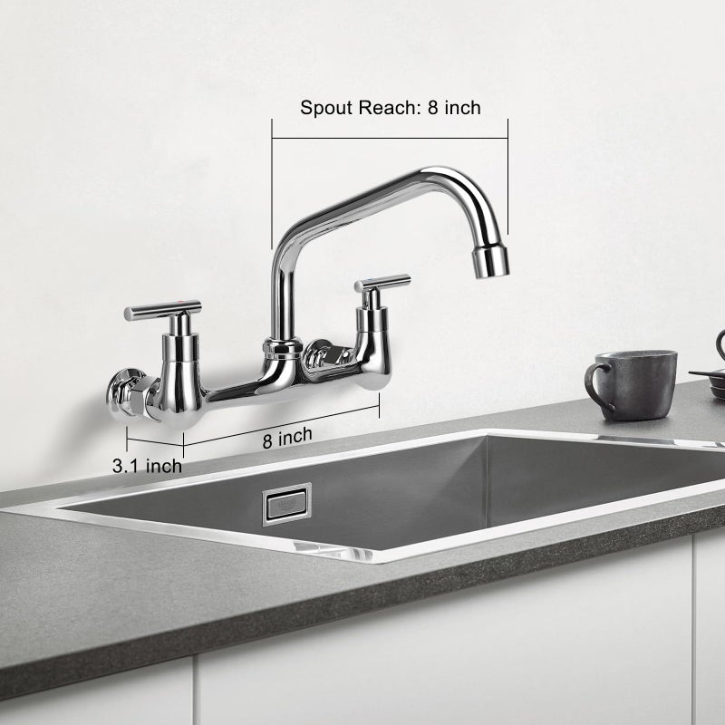 TNROTED 8 "" مركز جدار جبل صنبور صنبور المطبخ التجاري صنبور مع 8 "" دوارة الصبفة 2 مقبض جدار جبل فائدة الصنبور للمطعم والغسيل مغسلة ومغسلة مقصورة - Image 4