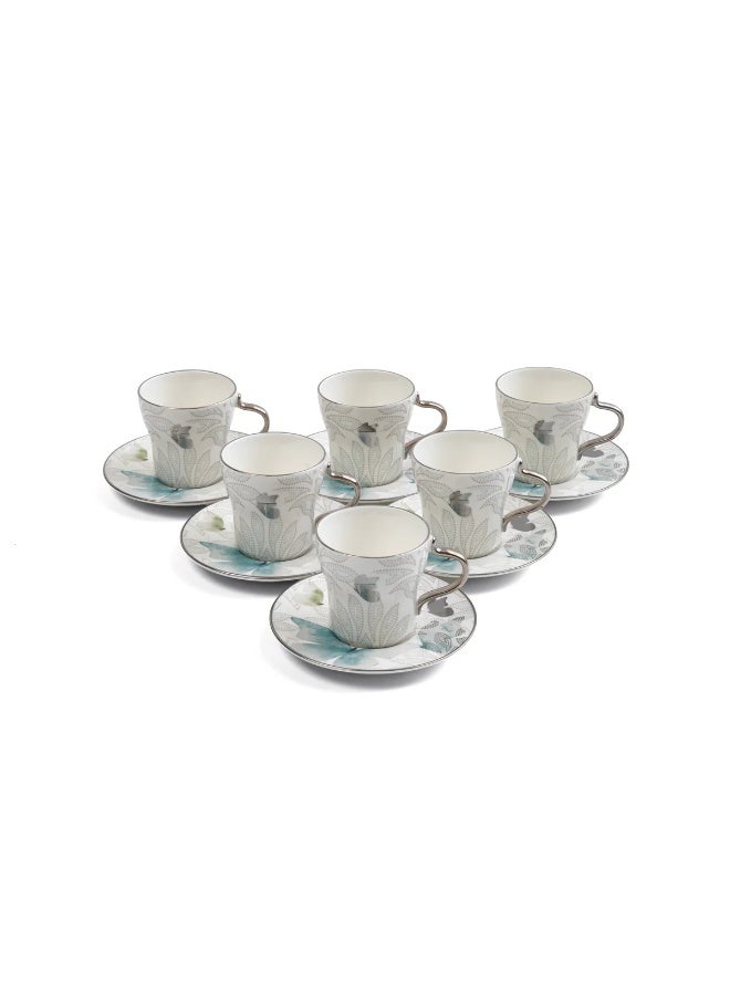 Veloura Porcelain Tea Set 12 Pcs From Veloura - Blue + Silver - Image 2