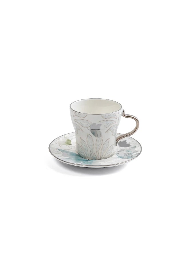 Veloura Porcelain Tea Set 12 Pcs From Veloura - Blue + Silver - Image 3