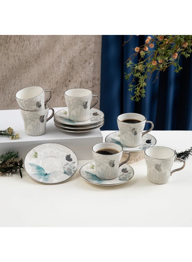 Veloura Porcelain Tea Set 12 Pcs From Veloura - Blue + Silver - Image 5