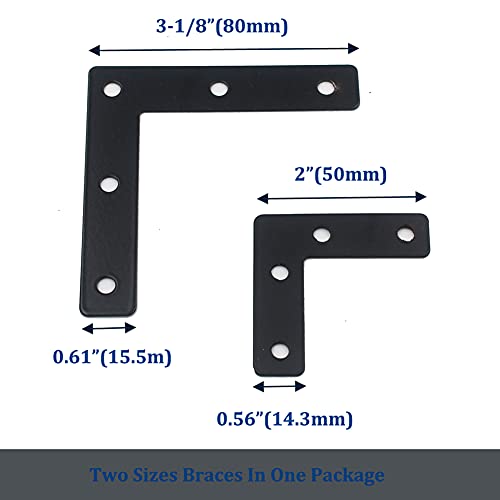 DGOL 20 Packs Two Sizes 3-1/8 inch and 2 inch L Black Flat Corner Braces with Screw, Picture Photo Frame Angle Bracket - Image 4