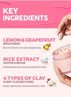 Glam Up Glam Up Brightening Pink Lemon Clay Mask | Gentle Exfoliating Hydrating Face Masks for Dark Spots | Brightening Pink Clay Mask for Dull Skin, Pore Cleansing Blackhead remover, Vegan Facial masks - (12  - Image 3