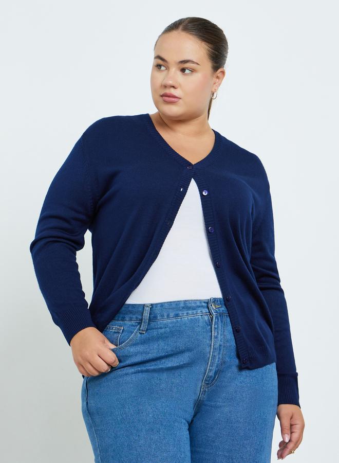 ستايلي كارديجان محبوك أزرق داكن مقاس كبير - Image 1