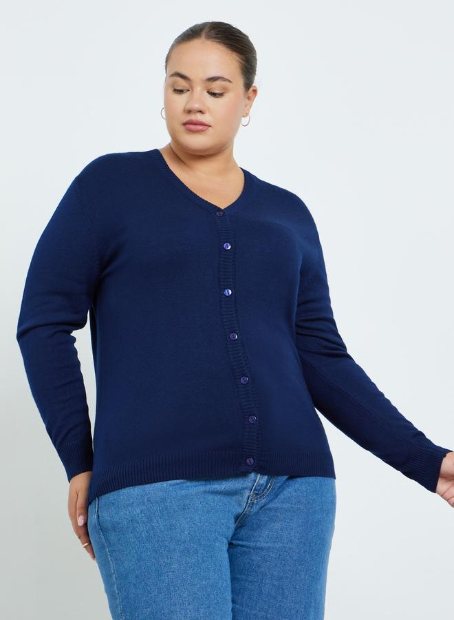 ستايلي كارديجان محبوك أزرق داكن مقاس كبير - Image 3