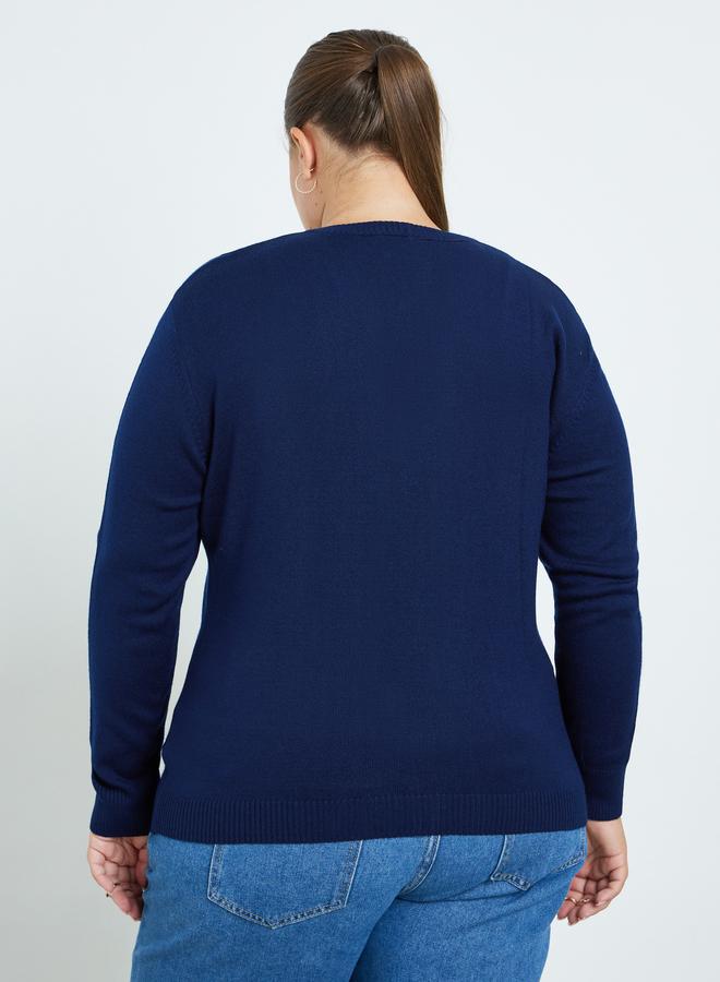 ستايلي كارديجان محبوك أزرق داكن مقاس كبير - Image 5