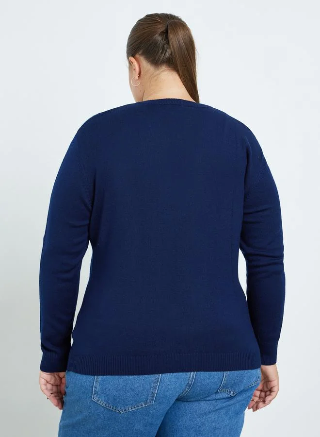 Styli Plus Size Navy Knit Cardigan