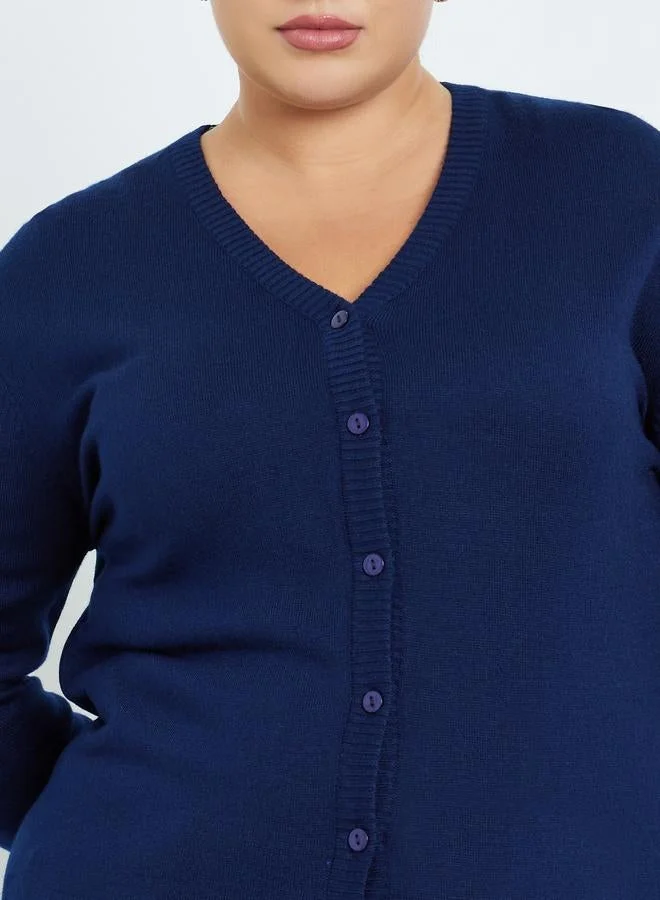 Styli Plus Size Navy Knit Cardigan