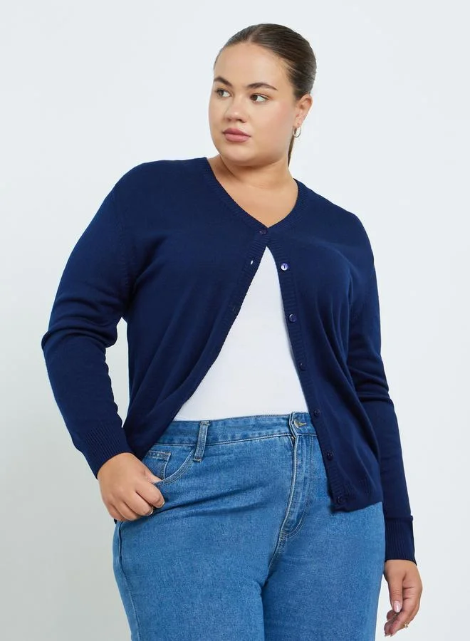 Styli Plus Size Navy Knit Cardigan