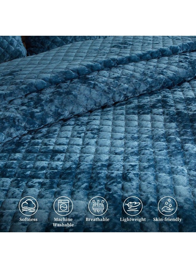 Wondnuga Lightweight Soft Velvet Quilt Set 3 Pieces, Comforter Bedspread Coverlet, Bedding Set for All Season (Teal Blue, King/Cal.King (106" x 96"), Diamond) - Image 3