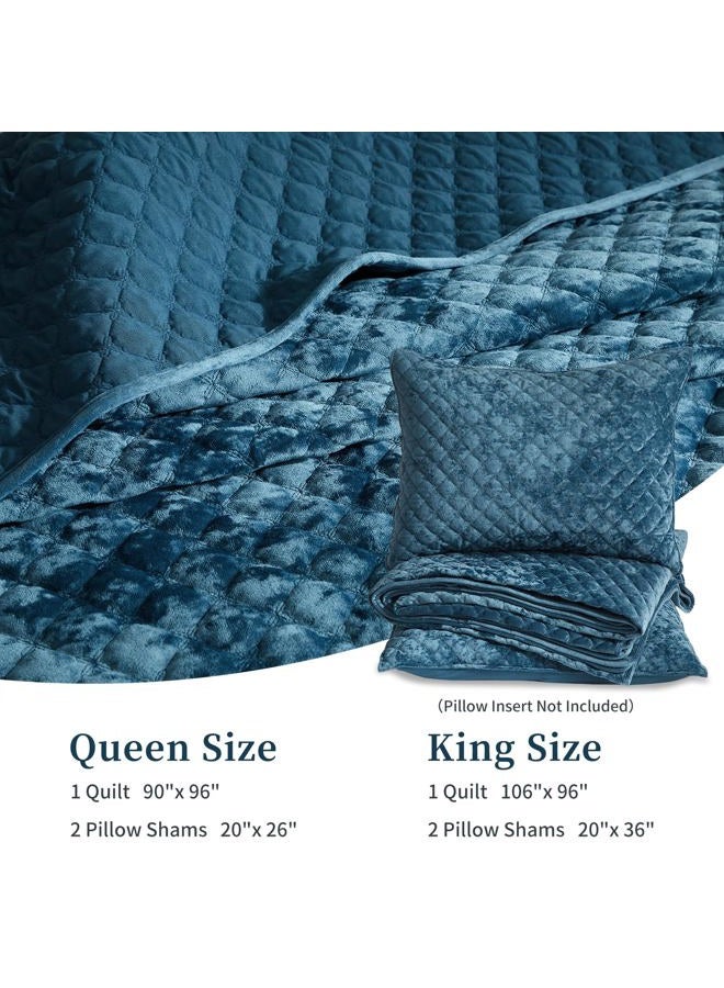 Wondnuga Lightweight Soft Velvet Quilt Set 3 Pieces, Comforter Bedspread Coverlet, Bedding Set for All Season (Teal Blue, King/Cal.King (106" x 96"), Diamond) - Image 5