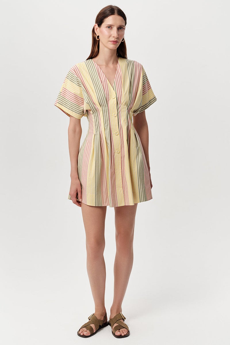 EXQUISE V-Neck, Waist-Fitting, Buttoned, Pocketed, Regular Mini Dress in Multicolor - Image 2