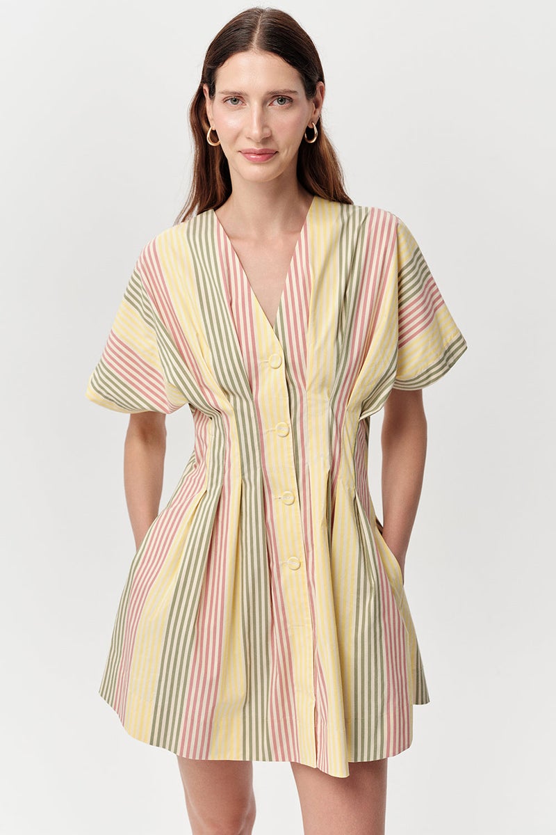 EXQUISE V-Neck, Waist-Fitting, Buttoned, Pocketed, Regular Mini Dress in Multicolor - Image 4