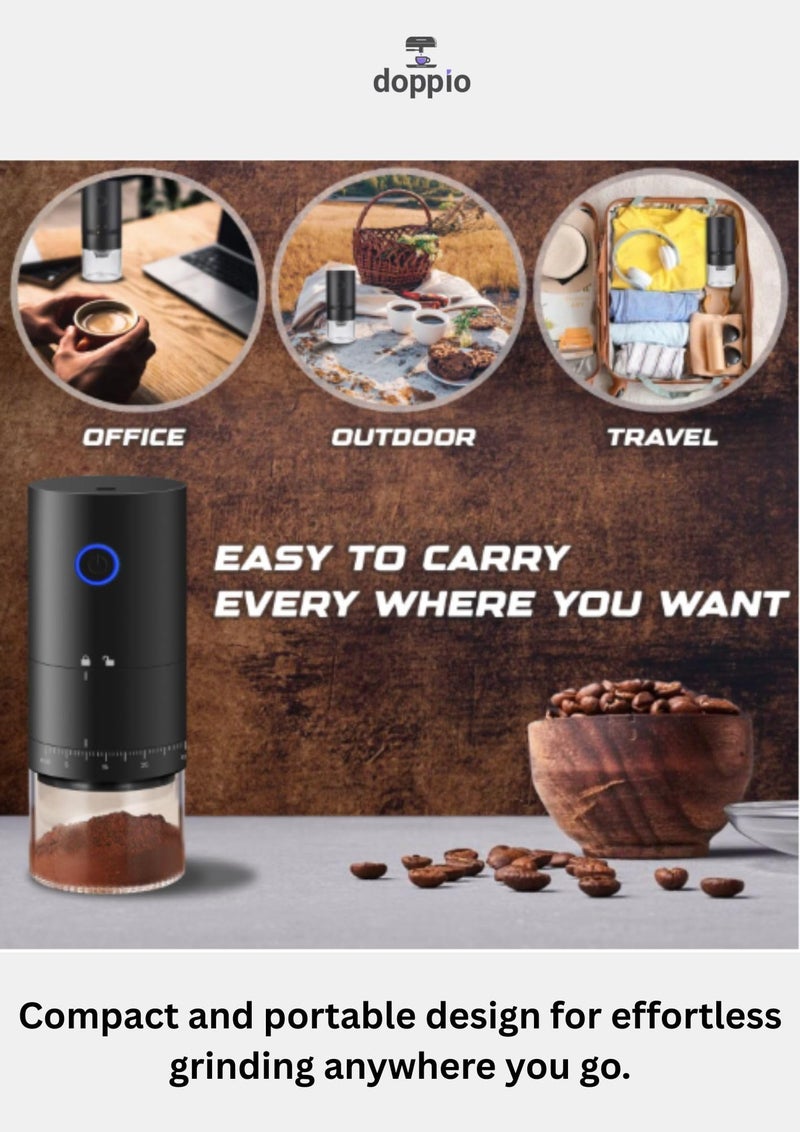 Doppio Electric Coffee Grinder – Rechargeable Burr Grinder with Adjustable Grind Settings | USB Charging | Suitable for Espresso, French Press & Filter Coffee | Compact & Portable - Image 4