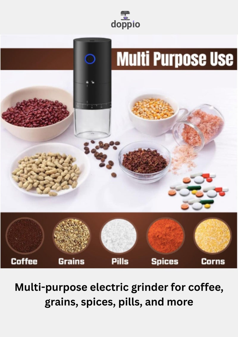 Doppio Electric Coffee Grinder – Rechargeable Burr Grinder with Adjustable Grind Settings | USB Charging | Suitable for Espresso, French Press & Filter Coffee | Compact & Portable - Image 3
