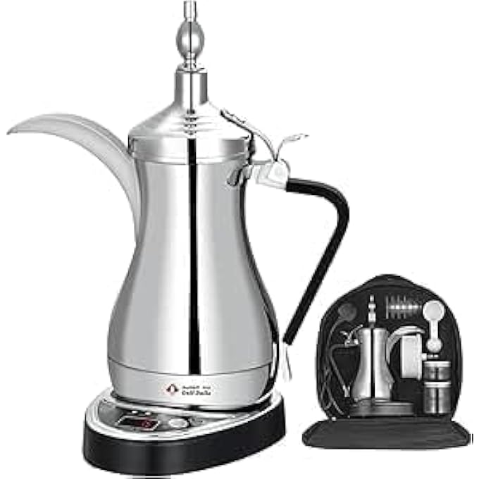 FIPKA Gulf Dalla Arabic Tea Coffee Maker GaC94848 Silver 1000 Ml With Travel Bag - Image 1