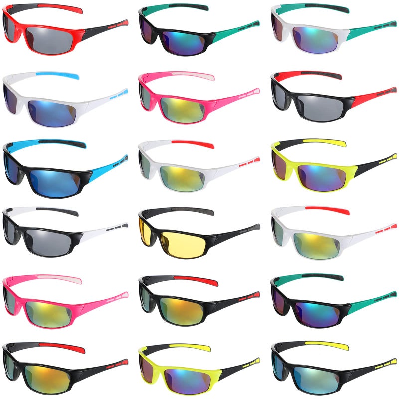 Leumoi 18 Pairs Polarized Sports Sunglasses, Tactical Running Sunglasses, Flexible Frame Driving Shade Motorcycle Glasses for Men Women Youth, Assorted Colors - Image 1