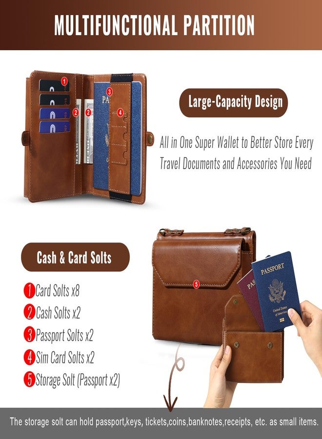 ASAPDOS RFID Blocking Family Passport Holder Wallet,Hold 2-3 Passports for Travel with Credit Card Slots & Wrist Strap, Brown, 1.5 inches (D) x 5.8 inches (W) x 4.4 inches (H), Compact - Image 2