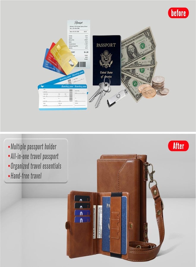 ASAPDOS RFID Blocking Family Passport Holder Wallet,Hold 2-3 Passports for Travel with Credit Card Slots & Wrist Strap, Brown, 1.5 inches (D) x 5.8 inches (W) x 4.4 inches (H), Compact - Image 5